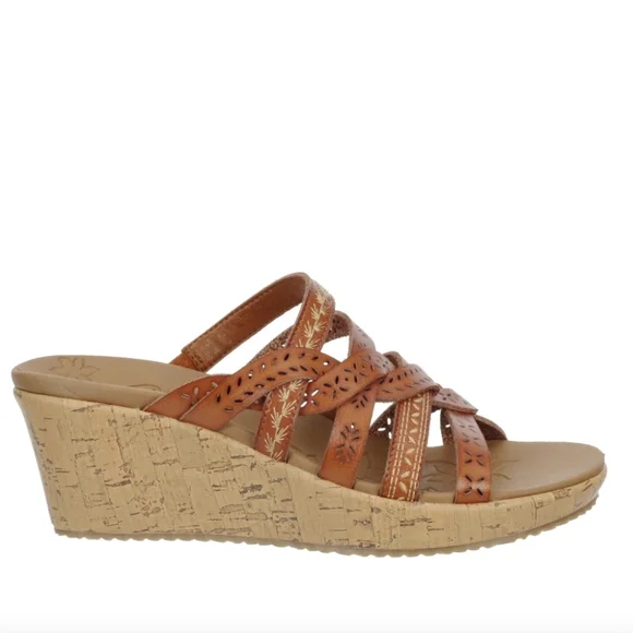 Cali‎ From Skechers Women's Tan Leather Braided Cork Wedge Heel Sandals. - Picture 6 of 12